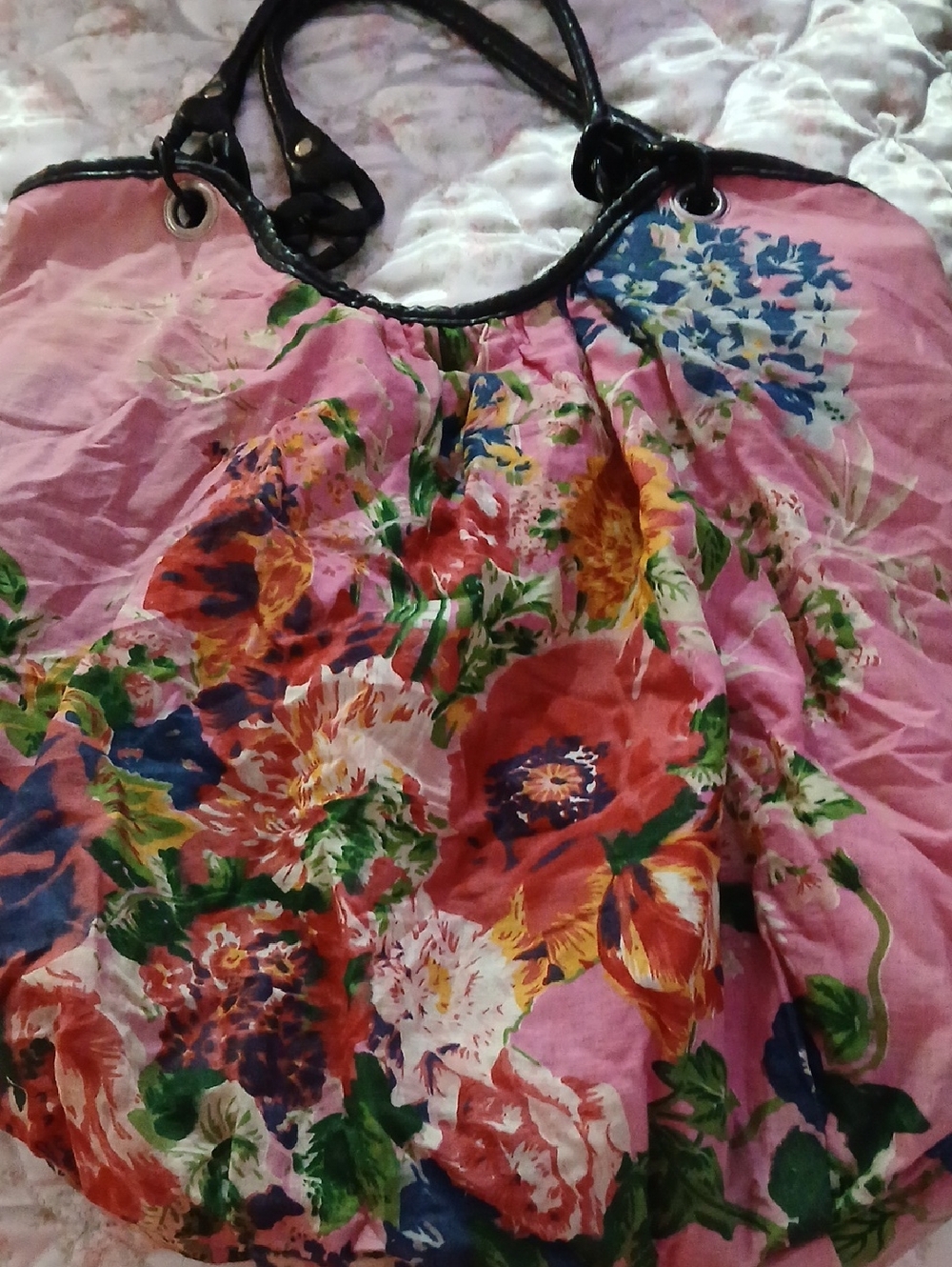 Pink Floral  with Bright Multi-Color Blooms Shoulder Bag